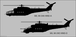 Archivo:Mil Mi-24A and Mi-24D side-view silhouettes
