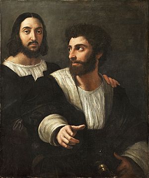 Archivo:Portrait de l'artiste avec un ami, by Raffaello Sanzio, from C2RMF retouched
