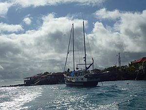 Archivo:Sailboat in the Puerto Ayora on the Island of Santa Cruz Galapagos photo by Alvaro Sevilla Design