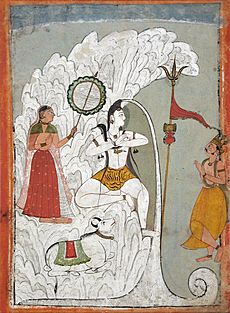 Archivo:Shiva Bearing the Descent of the Ganges River, folio from a Hindi manuscript by the saint Narayan LACMA M.86.345.6