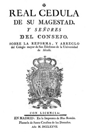 Archivo:Universidad de Alcalá (1777) Real cédula de reforma del Colegio Mayor de San Ildefonso