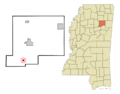 Chickasaw County Mississippi Incorporated and Unincorporated areas Woodland Highlighted