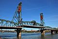 Hawthorne Bridge from the southwest with lift span raised slightly