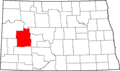 Map of North Dakota highlighting Dunn County