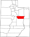 Mapa de Utah con la ubicación del condado de Carbon