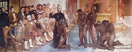 Archivo:Pintura de Luis Vergara Ahumada. Muestra al diputado, José Simeón Cañas promulgando su famoso discurso, la abolición de la esclavitud