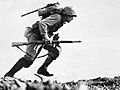 US Marine charges through Japanese machine gun fire on Okinawa