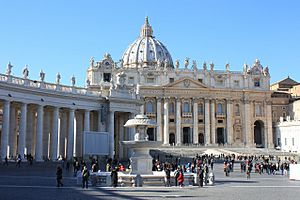 Archivo:Vatikan, der Petersdom und der Brunnen auf dem Petersplatz