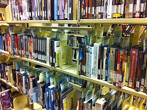 Archivo:DVDs on Library Shelves