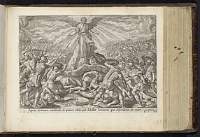 Archivo:Derde visioen van Ezra de menigte vecht tegen de man uit de zee Van Esdras en Nehemias (serietitel) Visioenen van Ezra (serietitel) Den Grooten Figuer-Bibel (serietitel), RP-P-1982-306-314