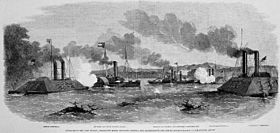 Engagement at Fort Pillow, Mississippi River, Between Federal and Confederate gun-boats.jpg