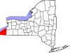Mapa de Nueva York con la ubicación del condado de Chautauqua