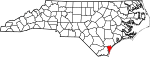 Mapa de Carolina del Norte con la ubicación del condado de New Hanover