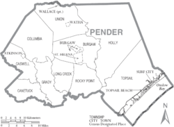 Archivo:Map of Pender County North Carolina With Municipal and Township Labels
