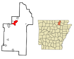 Sharp County Arkansas Incorporated and Unincorporated areas Highland Highlighted.svg