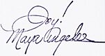 Signature of Maya Angelou on a typewritten copy of her poem "Caged Bird" (1983) auctioned at the 2013 edition of Doodle for Hunger.jpg