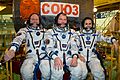 Soyuz TMA-14M crew in front of their spacecraft