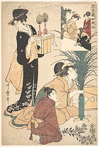 Archivo:忠臣蔵四段目-A Woman and a Man Arranging Flowers for the Tsukimi (Moon Festival) MET DP135637