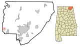 Jackson County Alabama Incorporated and Unincorporated areas Paint Rock Highlighted.svg