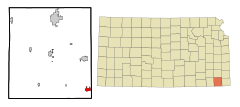 Labette County Kansas Incorporated and Unincorporated areas Chetopa Highlighted.svg