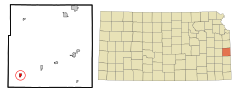 Linn County Kansas Incorporated and Unincorporated areas Blue Mound Highlighted.svg