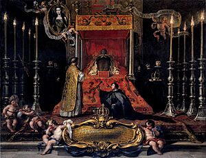 Archivo:Marie Louise of Orléans, Queen of Spain, lying in state (1689), by Sebastián Muñoz