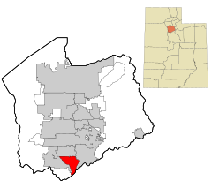 Salt Lake County Utah incorporated and unincorporated areas Bluffdale highlighted.svg
