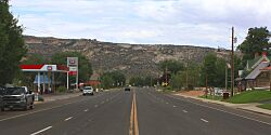 A418, Escalante, Utah, USA, Utah State Route 12, Main Street at Center Street, looking east, 2016.jpg