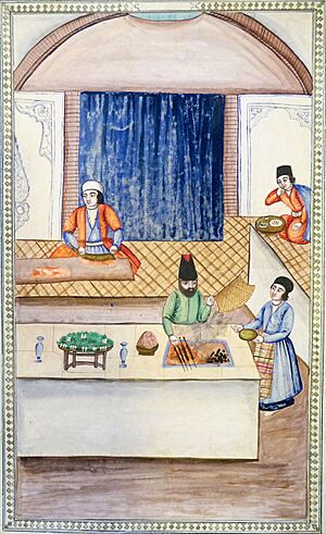 Archivo:Anon.; late Qajar period; kebabforush (kebab seller). Leiden University Library, Collection A. P. H. Hotz