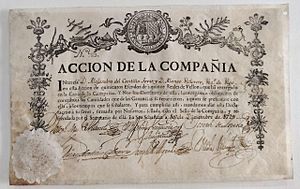 Archivo:Compania Guipuzcoana Acción 763 San Sebastián 10 diciembre 1729