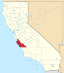 Mapa de California con la ubicación del condado de Monterey