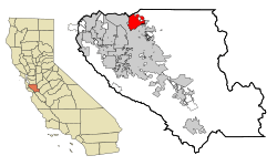 Santa Clara County California Incorporated and Unincorporated areas Milpitas Highlighted.svg