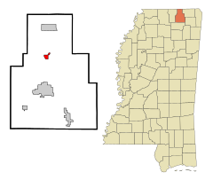 Tippah County Mississippi Incorporated and Unincorporated areas Falkner Highlighted.svg