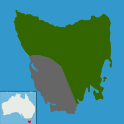 Distribución de la gallineta de Tasmania (en verde)
