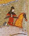 Battle between Timur and Toqtamish Khan in 1391. Zafarnama of 1436 (Toqtamish detail)