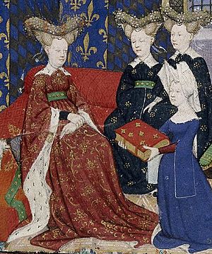 Archivo:Christine de Pisan and Queen Isabeau detail