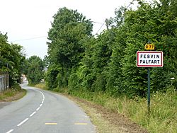 Febvin-Palfart (Pas-de-Calais) city limit sign.JPG