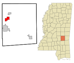 Jasper County Mississippi Incorporated and Unincorporated areas Louin Highlighted.svg