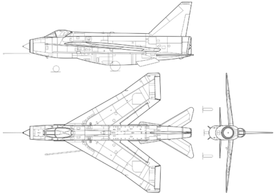 Archivo:BAC Lightning F Mk.6 3-view line drawing