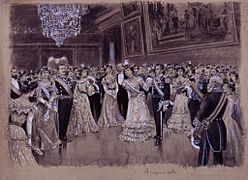 Lisboa, Baile en el palacio de Ajuda, Dic.1903, RABASF, painting by Mariano Pedrero
