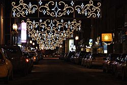 Public Christmas lights, rue Notre-Dame, city of Joliette, Lanaudiere region, Quebec, Canada (2007).JPG