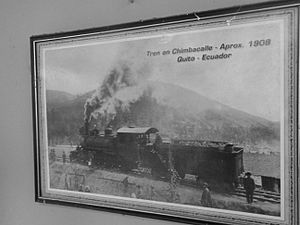 Archivo:Quito Ecuador Train, vintage old school, in spanish,. Tren Chimbacalle Quito train 1908 south america andes mountains