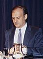 (Tomás de la Quadra-Salcedo) Rosa Conde en la rueda de prensa posterior al Consejo de Ministros acompañada del ministro de Justicia. Pool Moncloa. 15 de marzo de 1991 (cropped)
