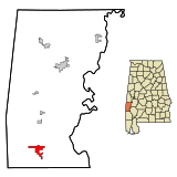 Choctaw County Alabama Incorporated and Unincorporated areas Silas Highlighted.svg