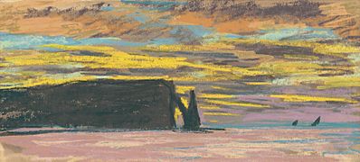 Claude Monet, Aiguille & Porte d’Aval, Etretat - Sunset (c.1883-85)