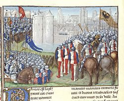 Archivo:Crusaders besieging Damascus - Chronique d'Ernoul et de Bernard le Trésorier (late 15th C), f.280v - BL Royal MS 15 E I