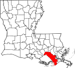 Mapa de Luisiana con la ubicación del Parish Lafourche