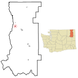 Stevens County Washington Incorporated and Unincorporated areas Kettle Falls Highlighted.svg