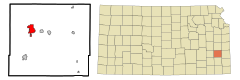 Allen County Kansas Incorporated and Unincorporated areas Iola Highlighted.svg