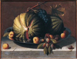 Bernardo Polo - Salvilla con melones uvas albaricoques y ciruelas.png
